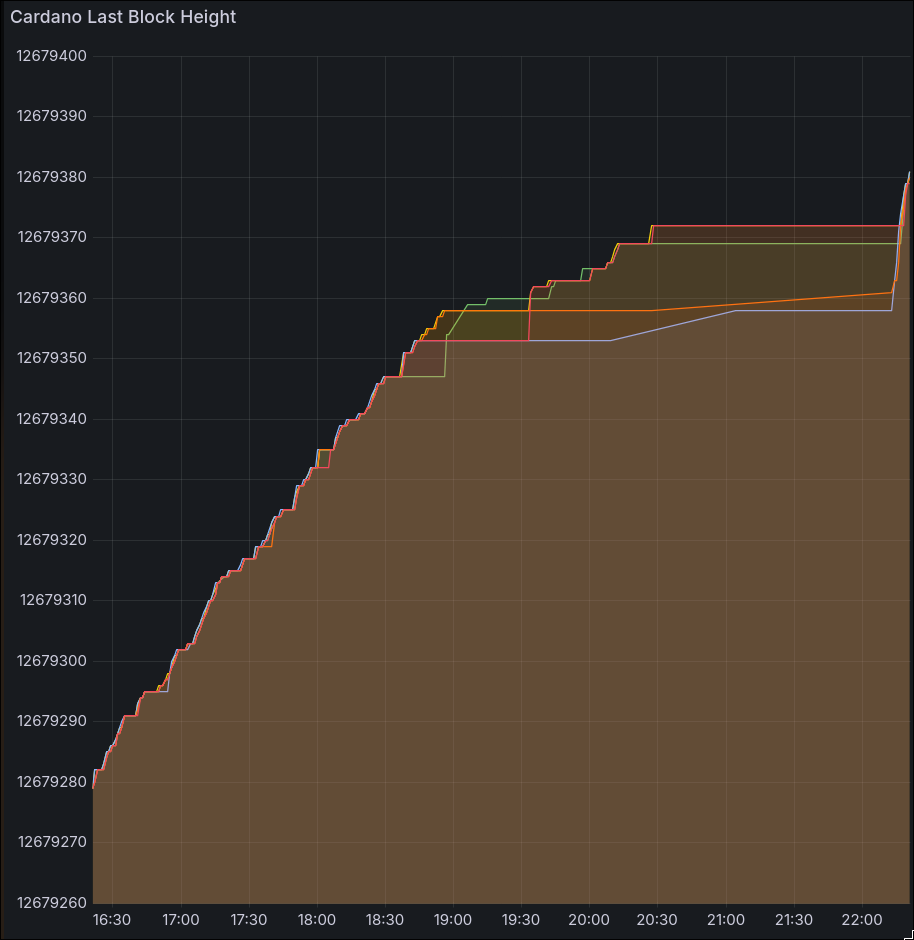 Reported block height from monitored IOG nodes